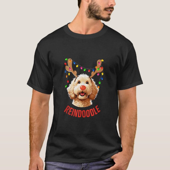 Weihnachts Goldendoodle Rentier Doodle Dog Reindoo T-Shirt (Vorderseite)