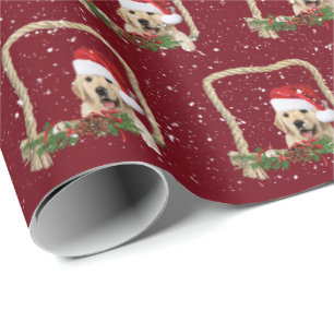 Weihnachts Goldener Retriever im Seilrahmen Geschenkpapier