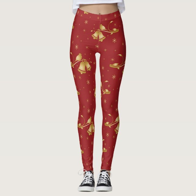 Weihnachts-Goldglocken mit rotem Muster Leggings (Vorderseite)