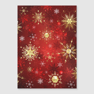 Weihnachts-Goldschneeflocken auf rotem Hintergrund Magnetkarte