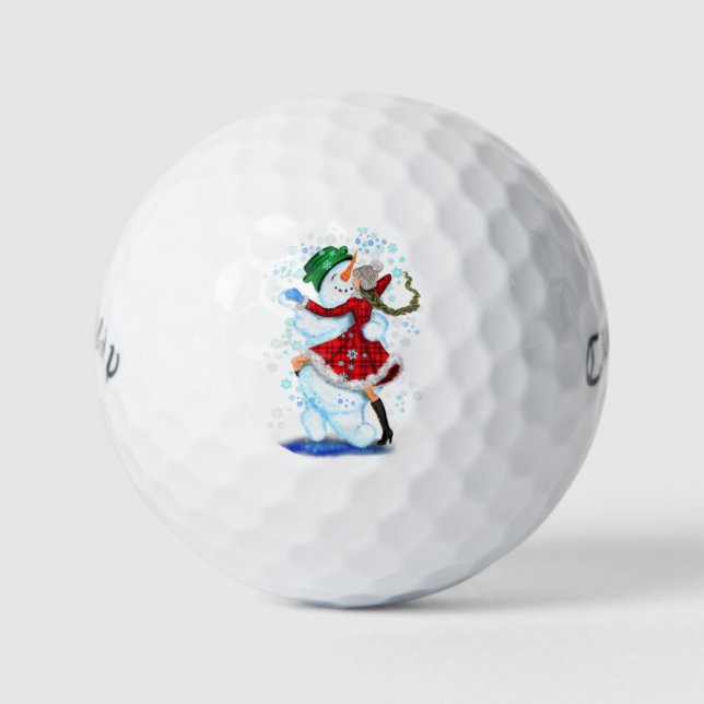 Weihnachts-Golf-Balls-Geschenk Snowman und Girl-Da Golfball (Vorderseite)