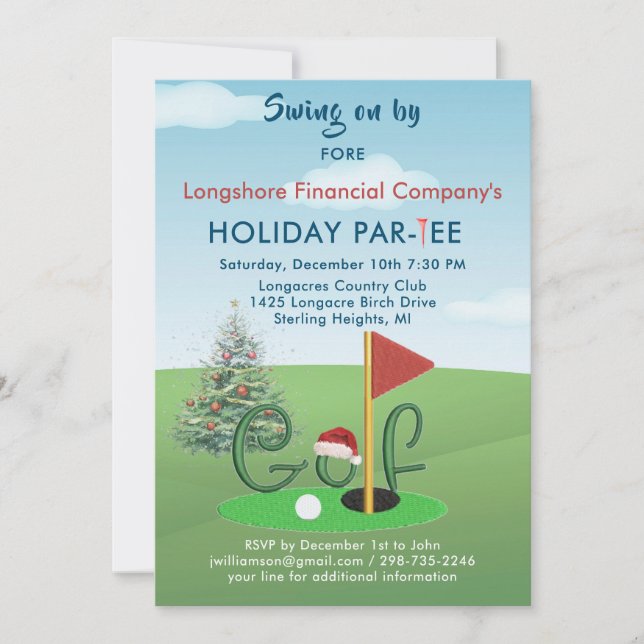 Weihnachts-Golf-Thema Party Par-T-Shirt Einladung (Vorderseite)