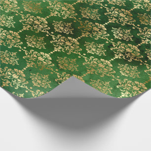 Weihnachts-Green/Gold-Damask-Muster Geschenkpapier