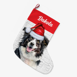 Weihnachts-Grenzkollie mit Hundenname Großer Weihnachtsstrumpf