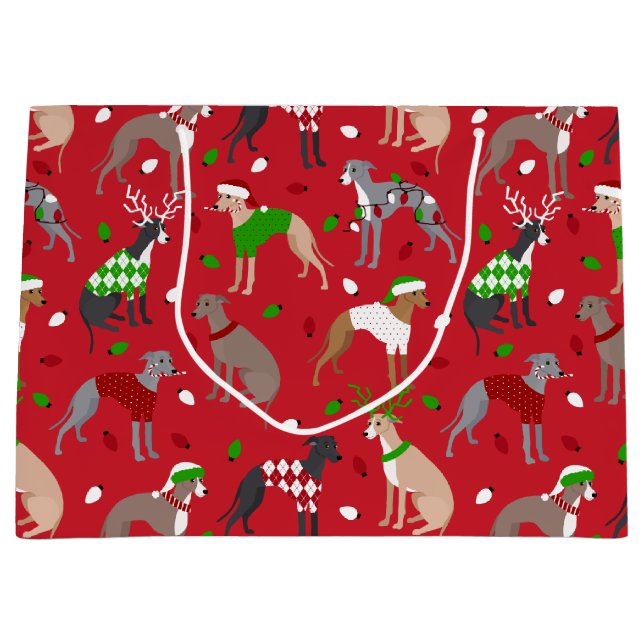 Weihnachts-Greyhound-Hund Große Geschenktüte (Vorderseite)