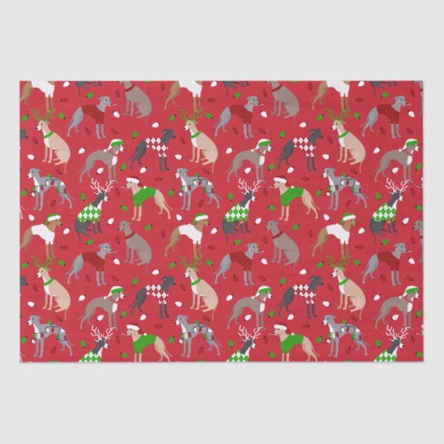 Weihnachts-Greyhound-Hunde-Papiere Seidenpapier (Vorderseite)