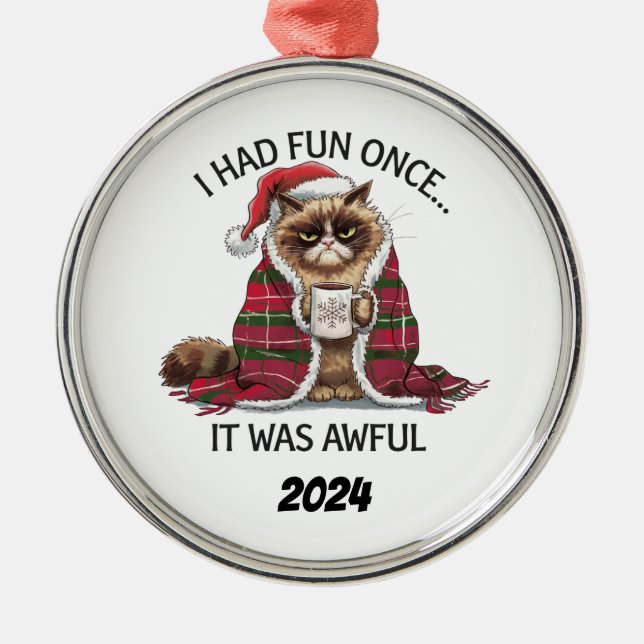 Weihnachts-Grumpy-Katze, die ich einmal Spaß hatte Ornament Aus Metall (Vorne)
