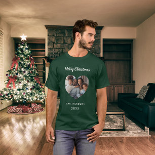 Weihnachts-Grün-Familie Foto Herzname Vater T-Shirt
