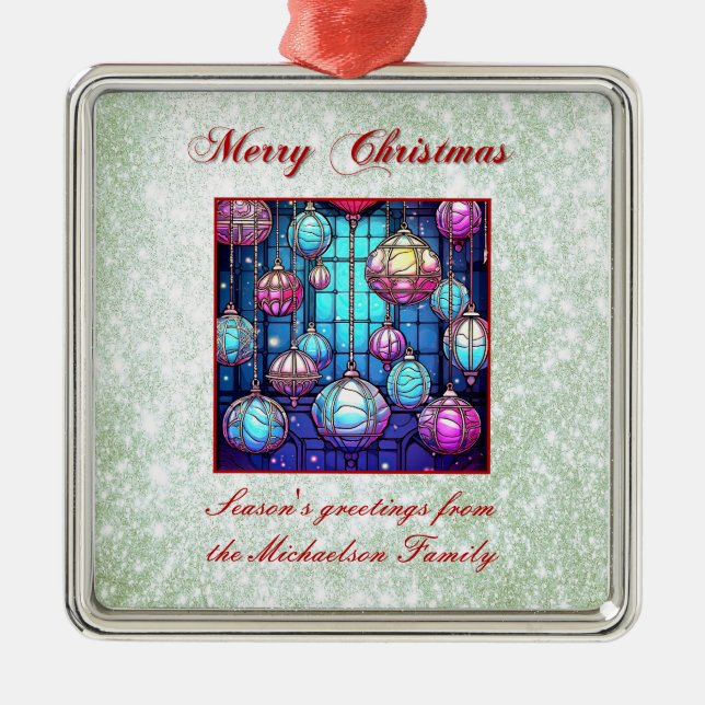 Weihnachts-Grün-Glitzer gestanzt Glass Bauble Ornament Aus Metall (Vorne)