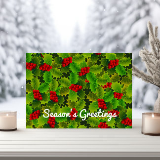 Weihnachts-Grün-Holly-Blätter Rote Berries Feiertagskarte