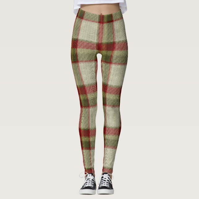 Weihnachts Grün und Rot Kariert Knetmuster Leggings (Vorderseite)