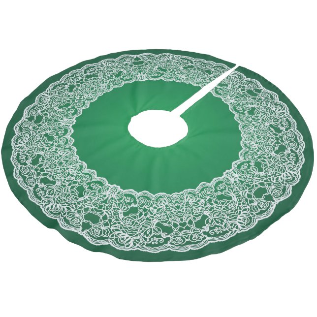 Weihnachts-Grün-Weiß-Spitzen-Vintager Baumrock Polyester Weihnachtsbaumdecke (Schrägansicht)