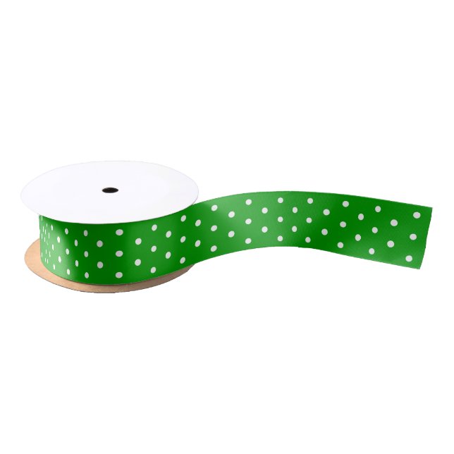 Weihnachts Grün Weißer Polka Dots Holiday Geschenk Satinband (Spule)
