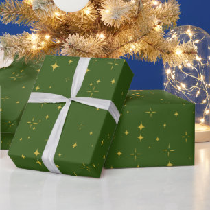 Weihnachts-Grüne Gold-Stars und Glitzern-Geschenke Geschenkpapier