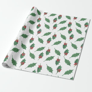 Weihnachts Grüne Heilige rote Berries auf Weiß Geschenkpapier