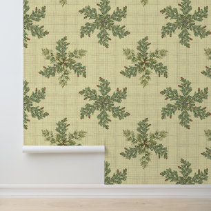 Weihnachts Grüne Pine Booughs Schneeflocken Tapete