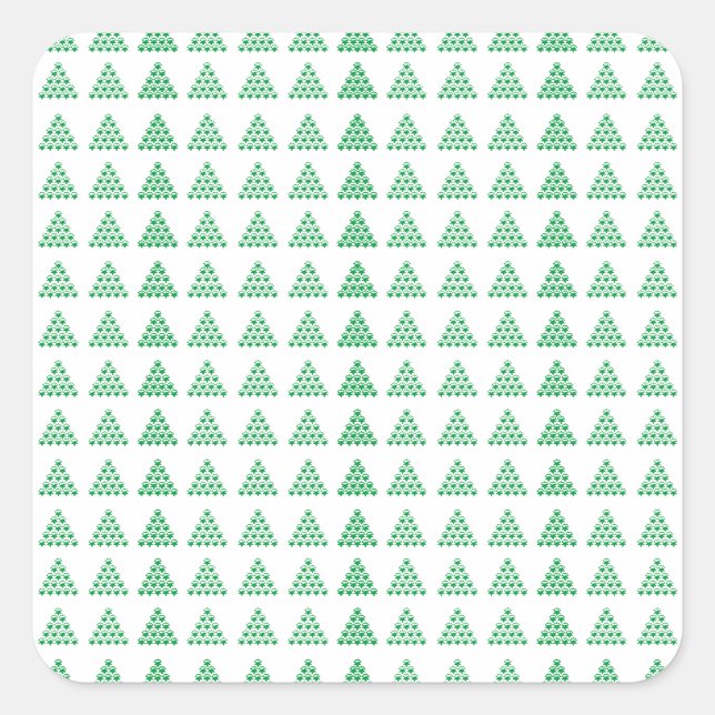 Weihnachts-Grüne Schneeflocken Sternenbäume, Weiß Quadratischer Aufkleber (Vorderseite)