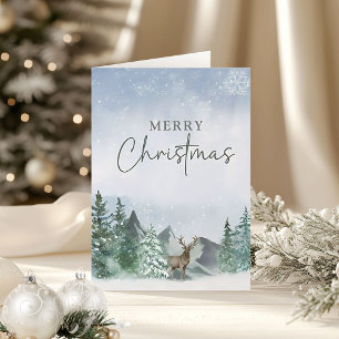 Weihnachts Grüne Wasserfarbe Pine Forest Faltkarte Feiertagskarte
