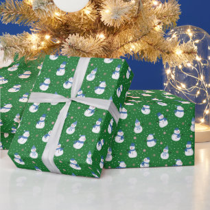 Weihnachts-Grünpapier für Schneemänner Geschenkpapier