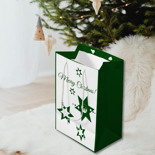 Weihnachts-Grünstars-Rasenservice individuell anpa Mittlere Geschenktüte (Christmas Green Stars Lawn Service Customizable Medium Gift Bag)