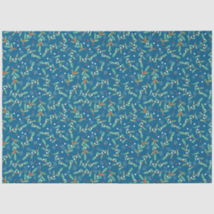 Weihnachts-Grüntöne mit Holly Berries Blue White Seidenpapier