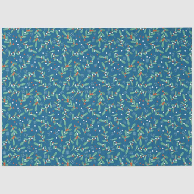 Weihnachts-Grüntöne mit Holly Berries Blue White Seidenpapier (Vorderseite)