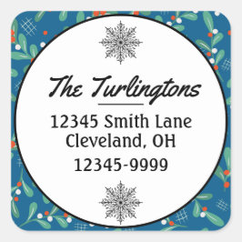 Weihnachts-Grüntöne mit Holly Berries-Rücksendeadr Quadratischer Aufkleber