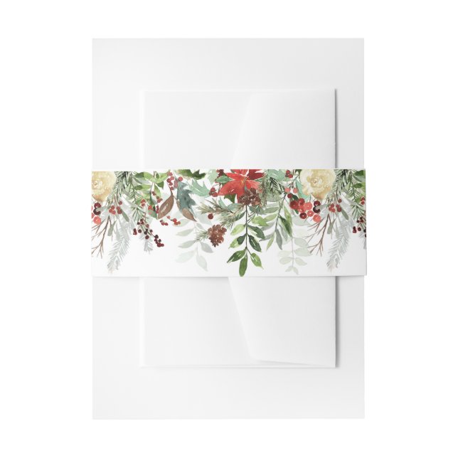 Weihnachts-Grüntöne und Schneeflocken Hochzeit Einladungsbanderole (Vorderseite Beispiel)