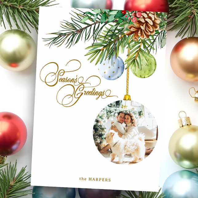 Weihnachts-Grüße Pine Weihnachtsschmuck Foto Feiertagskarte (Von Creator hochgeladen)