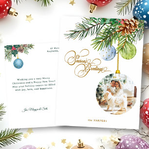 Weihnachts-Grüße Pine Weihnachtsschmuck Foto Feiertagspostkarte