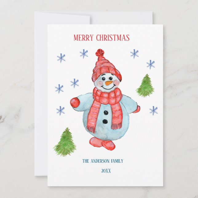 Weihnachts-Grußkarte eines Schneemanns Einladung (Vorderseite)