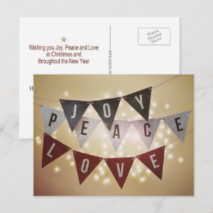 Weihnachts-Grußkarte mit Freude Frieden Liebe Feiertagspostkarte