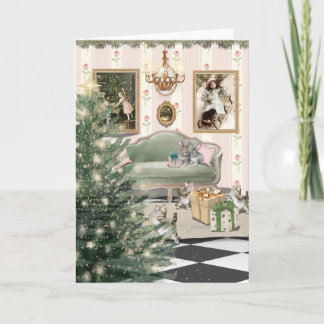 Weihnachts-Grußkarte mit Katzen und Kaninchen Karte
