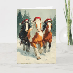  Weihnachts-Grußkarte mit Pferden  Feiertagskarte