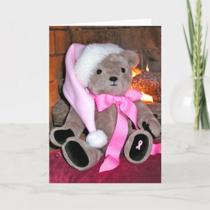 Weihnachts Grußkarten-Teddy Bär in rosa Hut. Feiertagskarte