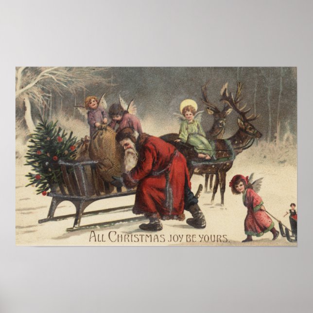 Weihnachts-GrußSanta und Sleigh Poster (Vorne)