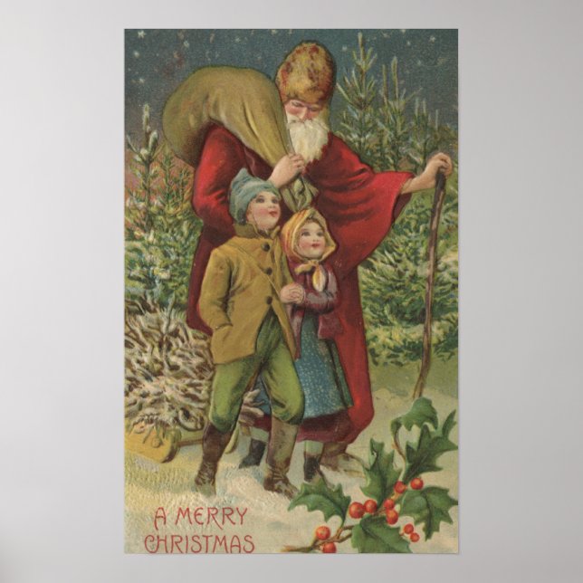 Weihnachts-GrußWeihnachtsspaziergang mit Kindern Poster (Vorne)