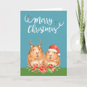 Weihnachts-Guinea Schweine Weihnachtsfeier und Ren Feiertagskarte