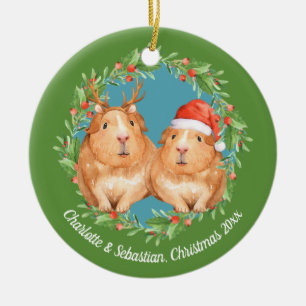 Weihnachts-Guinea Schweine Weihnachtsfeier und Ren Keramikornament