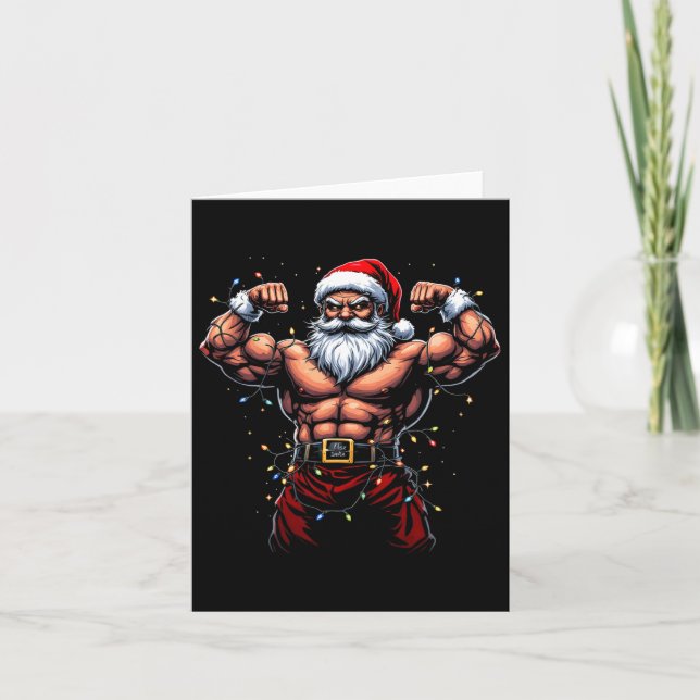 Weihnachts-Gym-Workout Muskulärer Weihnachtsmann Karte (Vorderseite)