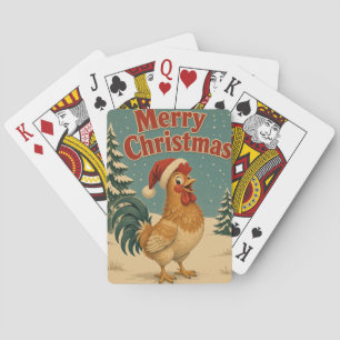 Weihnachts-Hahn inmitten von Kiefern im Hof Spielkarten