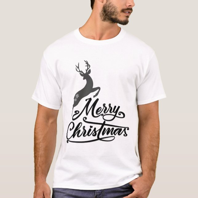 Weihnachts-Hand geschrieben, springen Hirsch und S T-Shirt (Vorderseite)