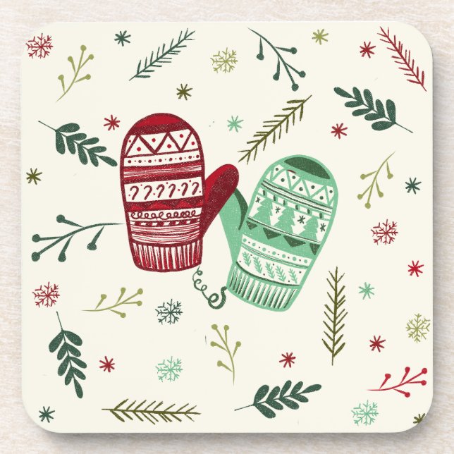 Weihnachts-Handschuh-Getränkuntersetzer Getränkeuntersetzer (Vorderseite)
