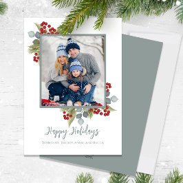 Weihnachts-Happy Holidays Elegante Red Holly Berri Feiertagskarte