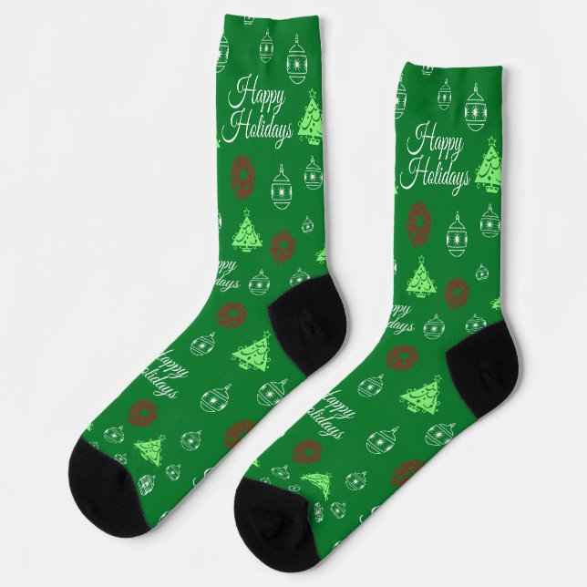 Weihnachts-Happy Holidays Green Trees Muster Socken (Linkes Detail)