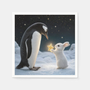 Weihnachts-Hase und Pinguin mit Neonstern Serviette