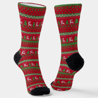 Weihnachts-Hässlich-Pullover Rot Grün Rentiere Socken