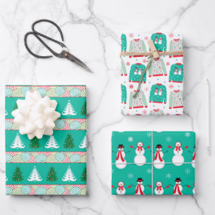 Weihnachts hässliche Pullover-Muster gekachelt Geschenkpapier Set