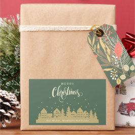 Weihnachts-Haus Green Retro | Benutzerdefiniertes Rechteckiger Aufkleber