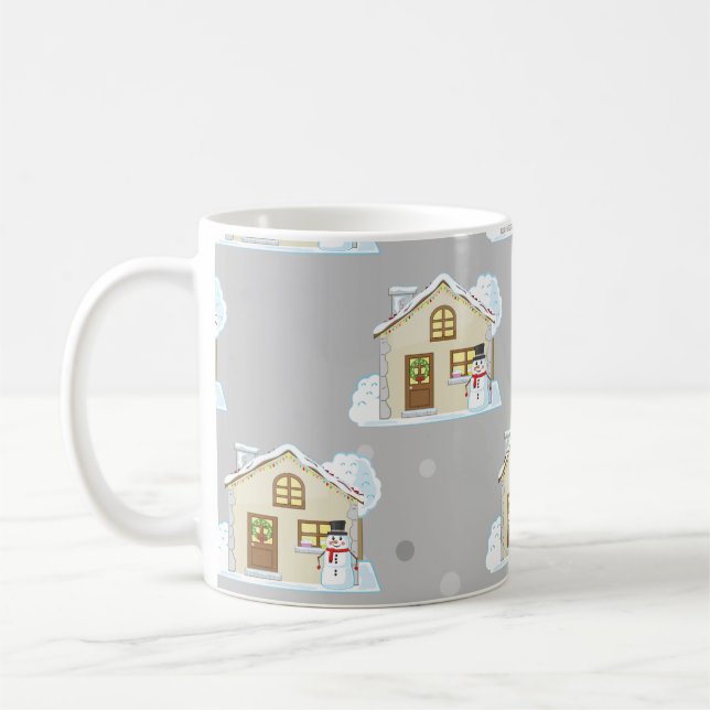 Weihnachts-Haus-Muster - Grauer Hintergrund Kaffeetasse (Links)